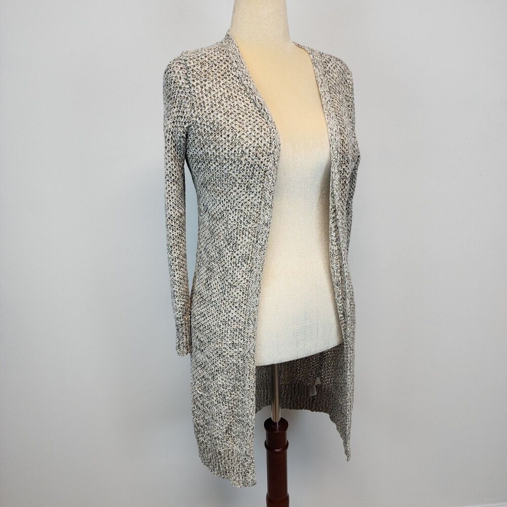 Cleo Long Cardigan Sweater Size M Marled Beige Chunky Knit Minimalist Neutral